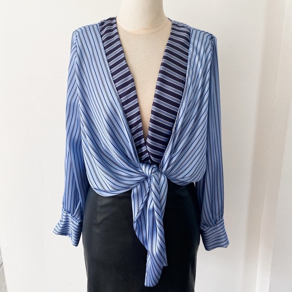 Zara Blue Striped Wrap Bodysuit, Size M - Picture 11 of 14